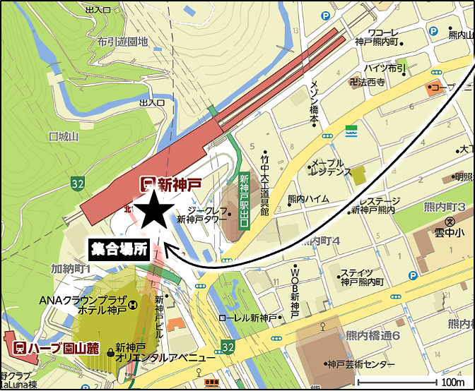 新神戸駅 集合場所周辺地図